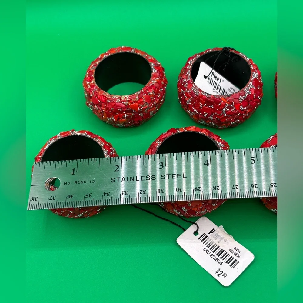 NWT Pier 1 Imports Red Mosaic Coral Rocks Napkin Rings Set Of 8